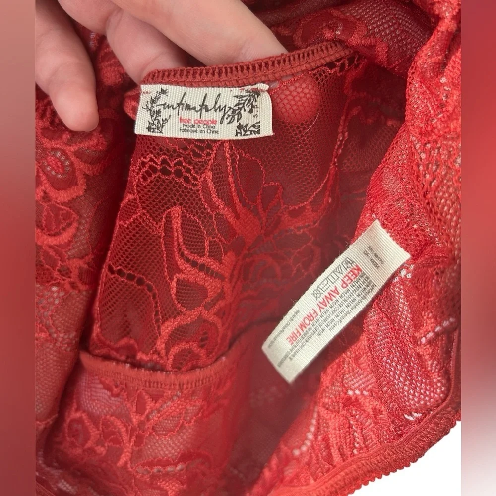Free People Womens Size Small Bodysuit Cherry Red Printed Floral lace lined NWT